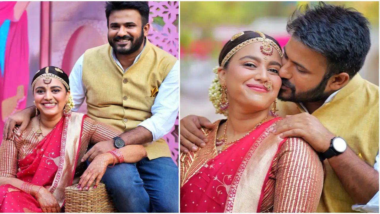 Fahad Ahmad plants a kiss on Swara Bhasker; Actress aces Telugu bride look at Carnatic musical evening-PICS