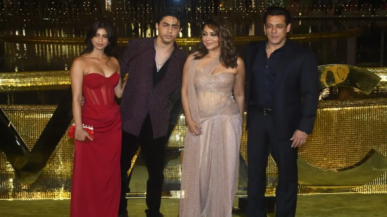 Salman Khan poses with Gauri Khan, Suhana Khan and Aryan Khan during Shah Rukh Khan’s absence from the NMACC launch event.