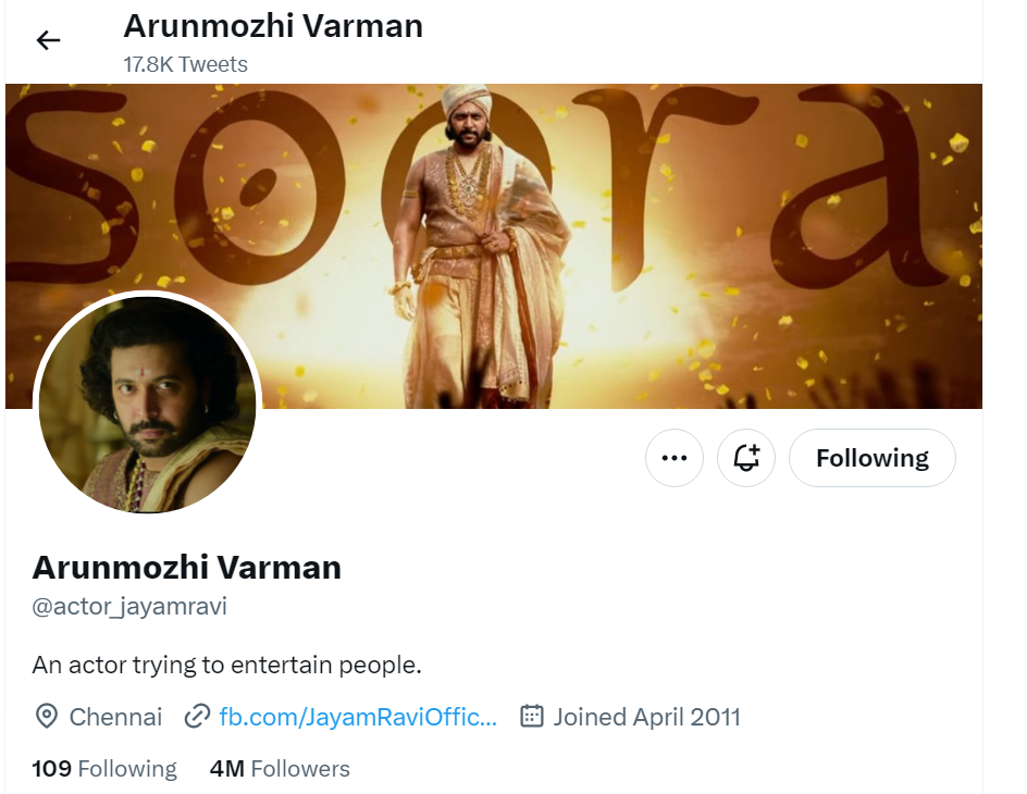 Jayam Ravi lose their verified mark on Twitter 