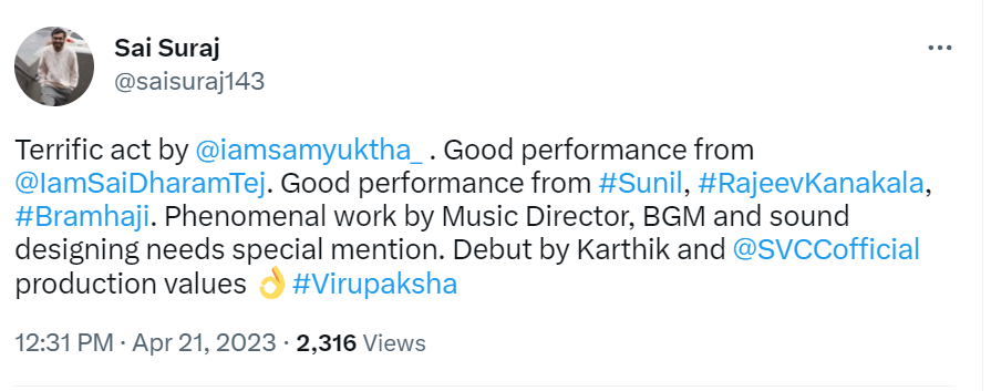Virupaksha Twitter review
