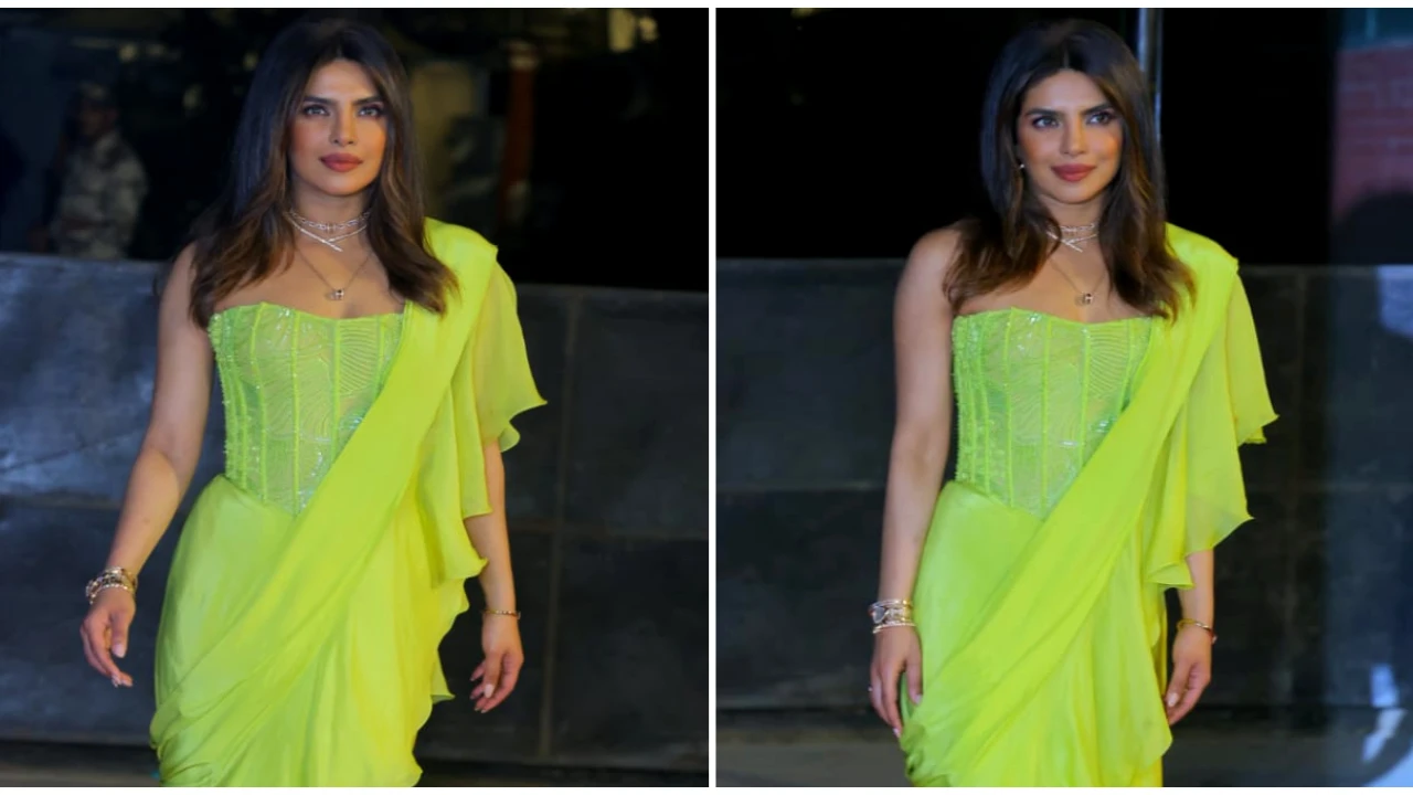 Priyanka Chopra looks ravishing in Mishru’s lime green ruffle saree worth a little under Rs 80k