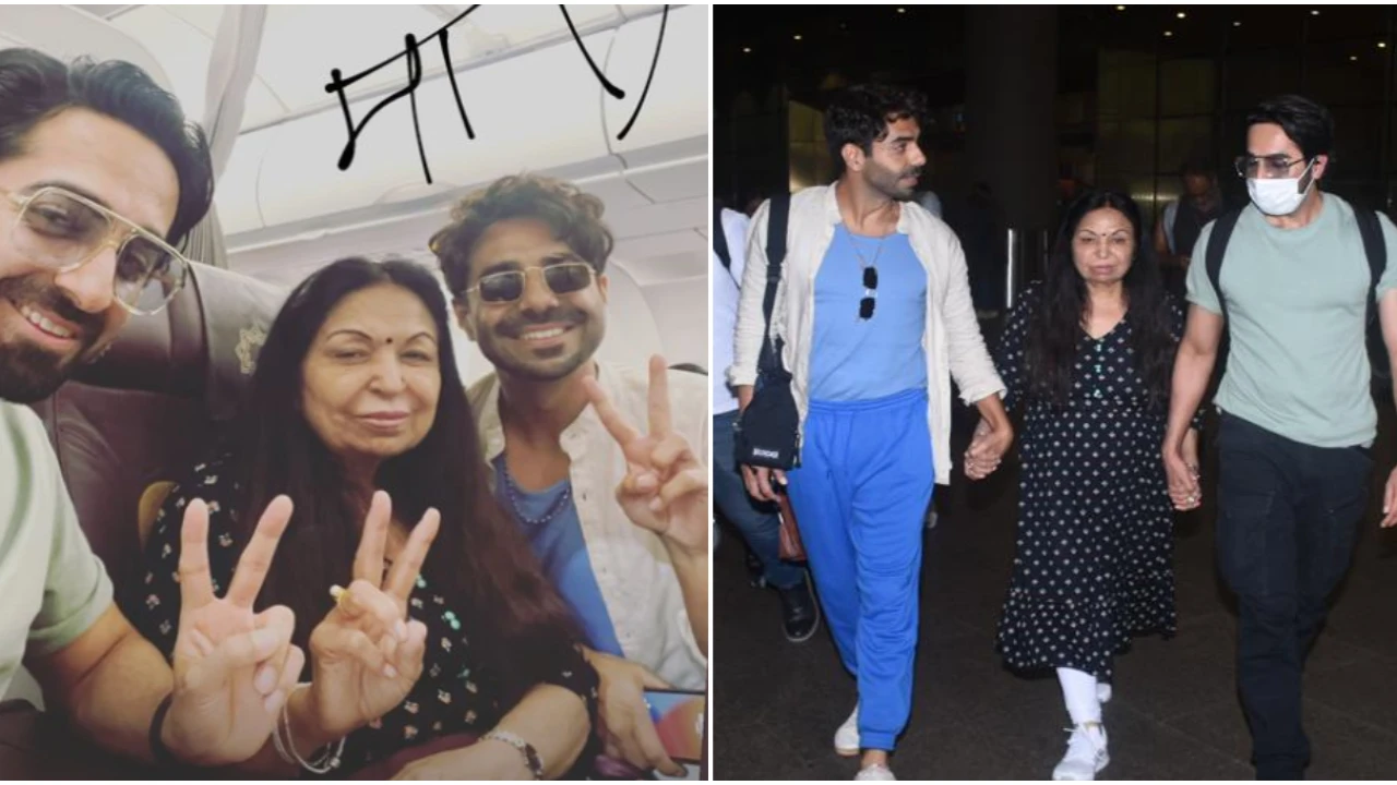 Ayushmann Khurrana and Aparshakti Khurrana hold mother’s hand as soon as they return to Mumbai – video