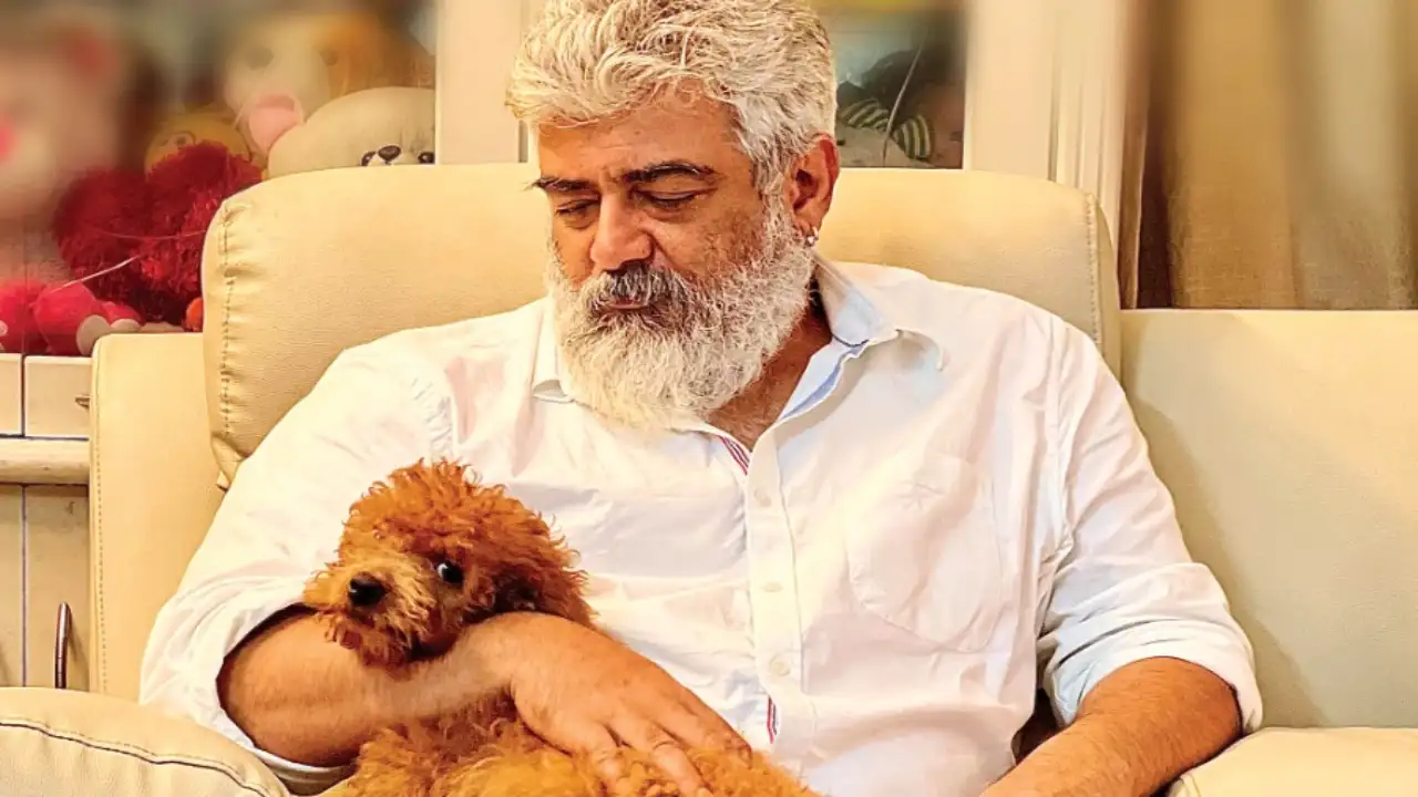 Ajith Kumar looks dashing in his new avatar as he poses with furry ...