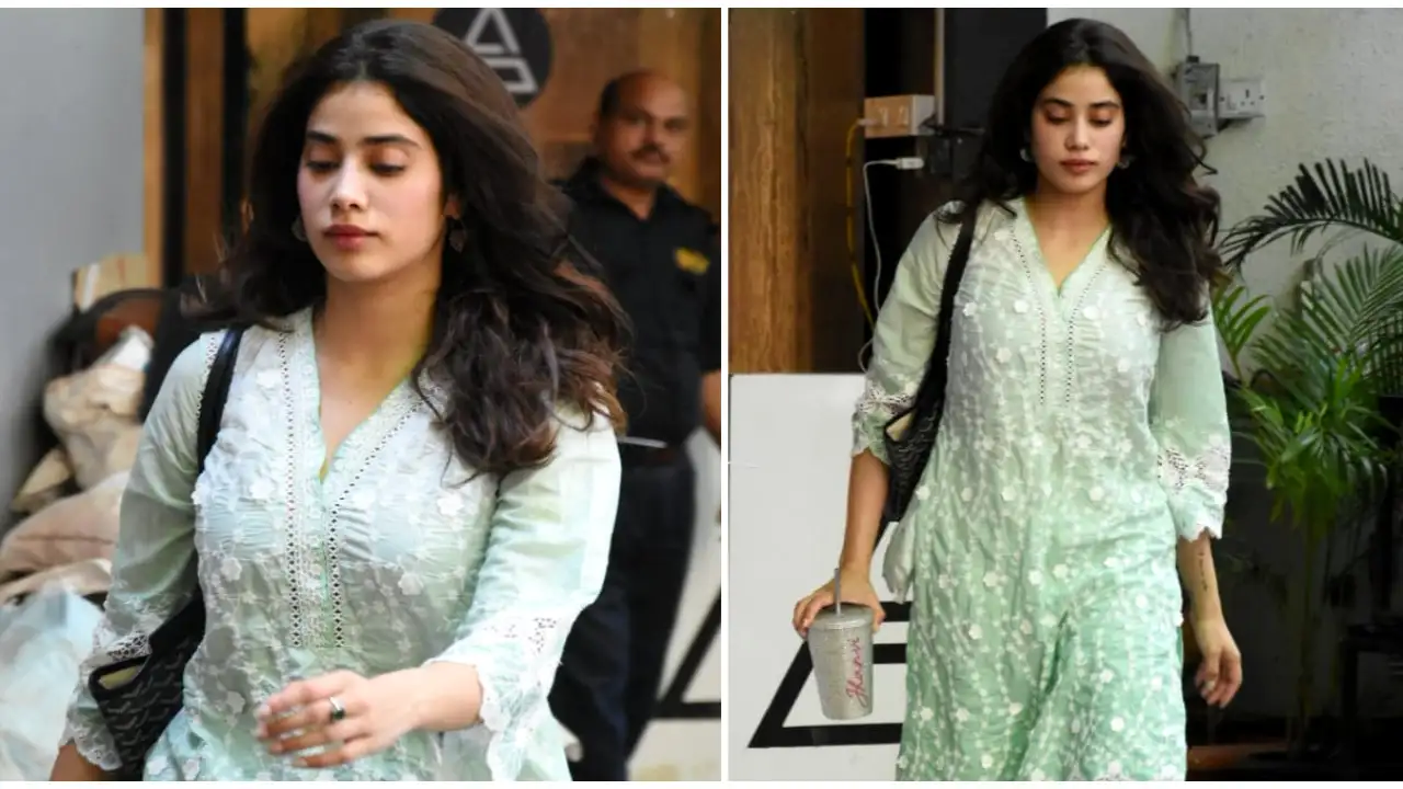  Janhvi Kapoor in a Mulmul kurta set is a desi green girl all ready for the festive month 