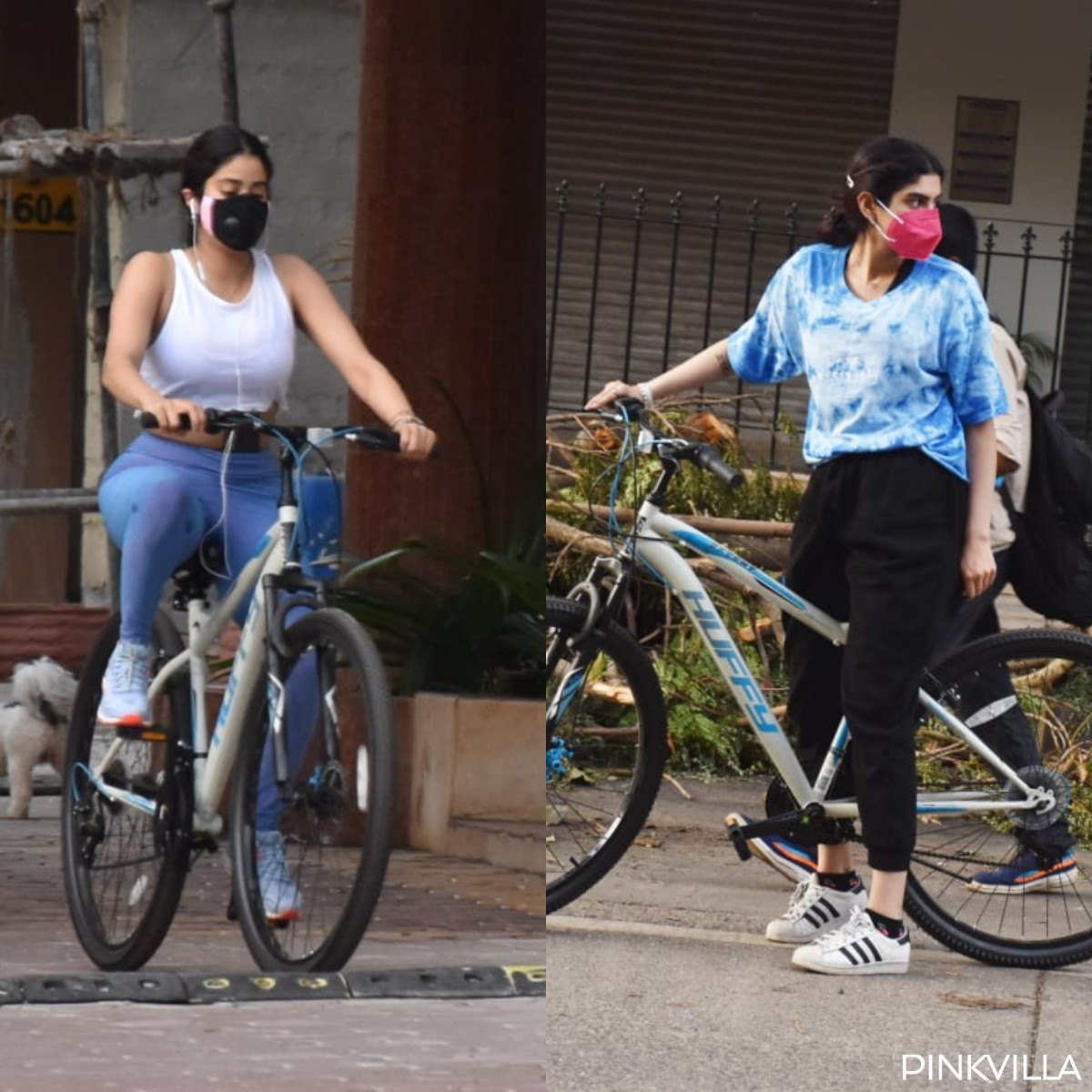 PICS: Janhvi Kapoor looks chic in white and blue as she steps out for cycling with sister Khushi in the city