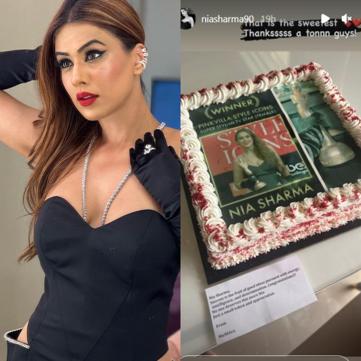 Nia Sharma celebrates winning Super Stylish Female TV Star at Pinkvilla Style Icon Awards with a cake; PICS 