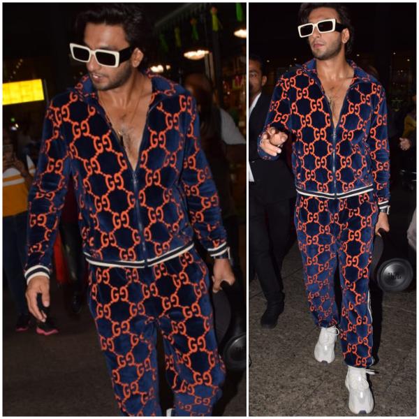 Ranveer sports a Gucci tracksuit worth a round trip to Kong; mixes fashion comfort at the airport | PINKVILLA