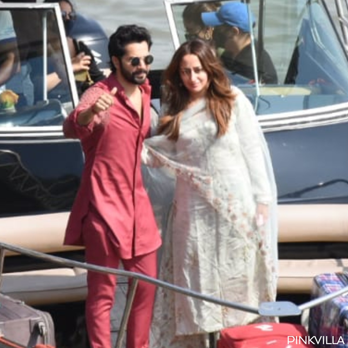 PHOTOS: Varun Dhawan is already a doting husband to Natasha Dalal; Holds onto her as newlyweds leave Alibaug