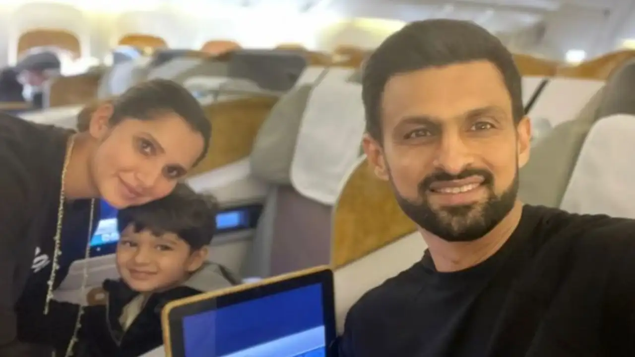 Sania Mirza, her son and Shoaib Malik posing. Pic credit: Sania Mirza Instagram Sania Mirza, her son and Shoaib Malik posing.