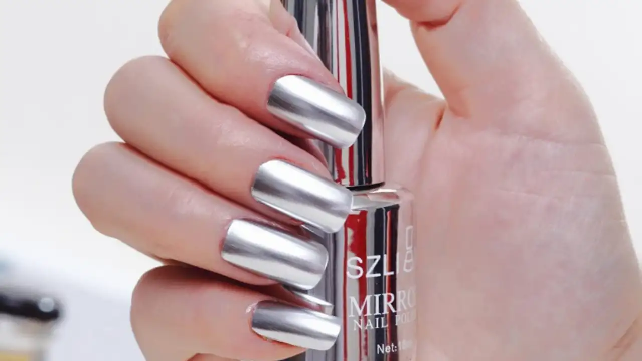 Silver colored nail polish close-up as one of the best metallic nail polishes