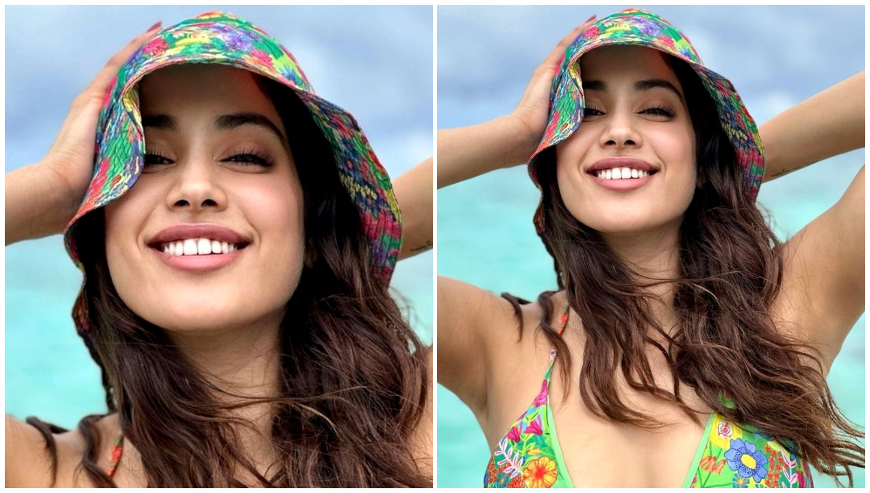 Janhvi in a monokini clubbed with bucket hat 