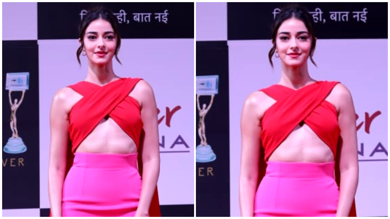 Ananya in a red and pink dress