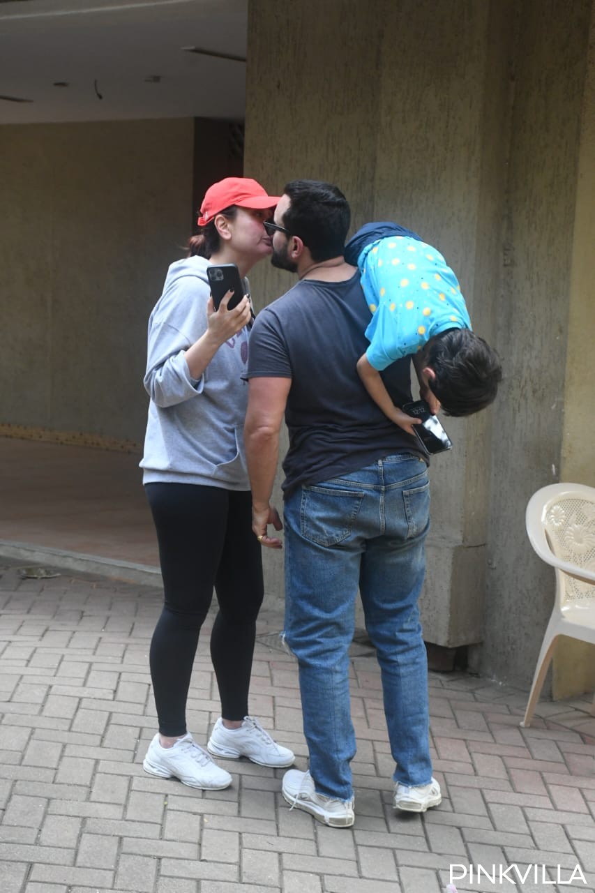 853px x 1280px - Kareena Kapoor and Saif Ali Khan share a cute kiss while Taimur hangs on  daddy's shoulder; PICS | PINKVILLA
