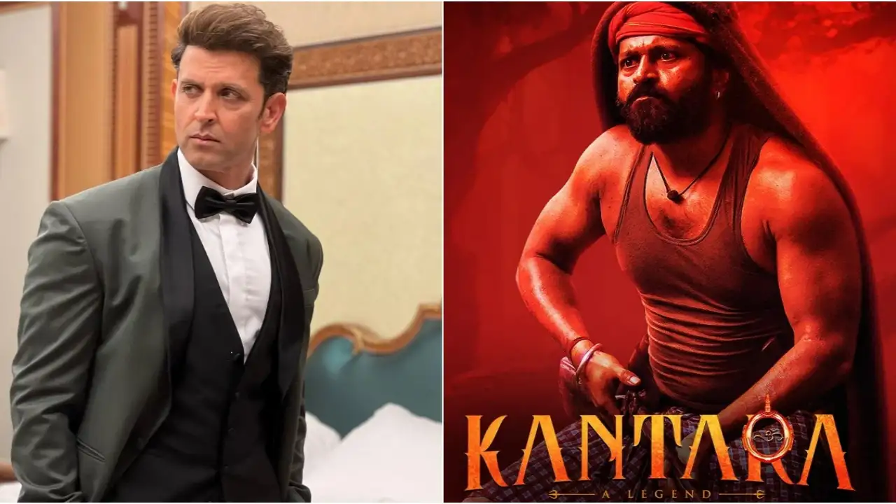 Picture courtesy: Hrithik Roshan / Rishab Shetty Instagram Hrithik Roshan looks dapper / Poster of Kantara