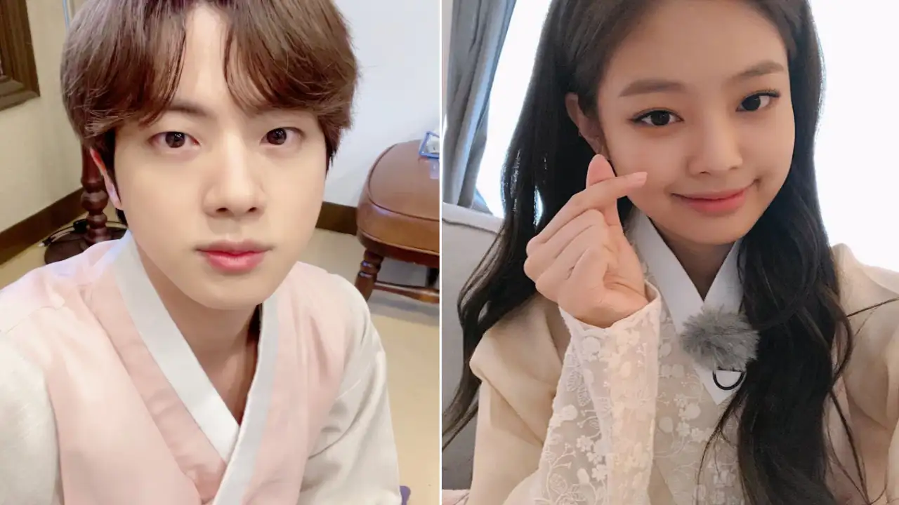 BTS’ Jin, BLACKPINK’s Jennie selfie in hanbok; Picture Courtesy: Twitter, Instagram BTS’ Jin, BLACKPINK’s Jennie selfie in hanbok; Picture Courtesy: Twitter, Instagram