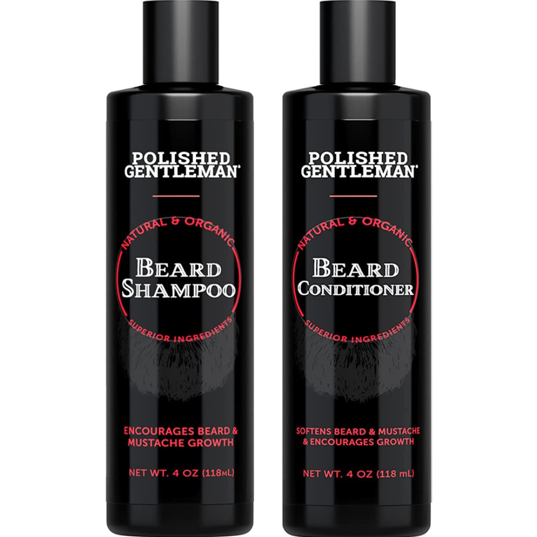Shampoo e condicionador para barba de cavalheiro polido