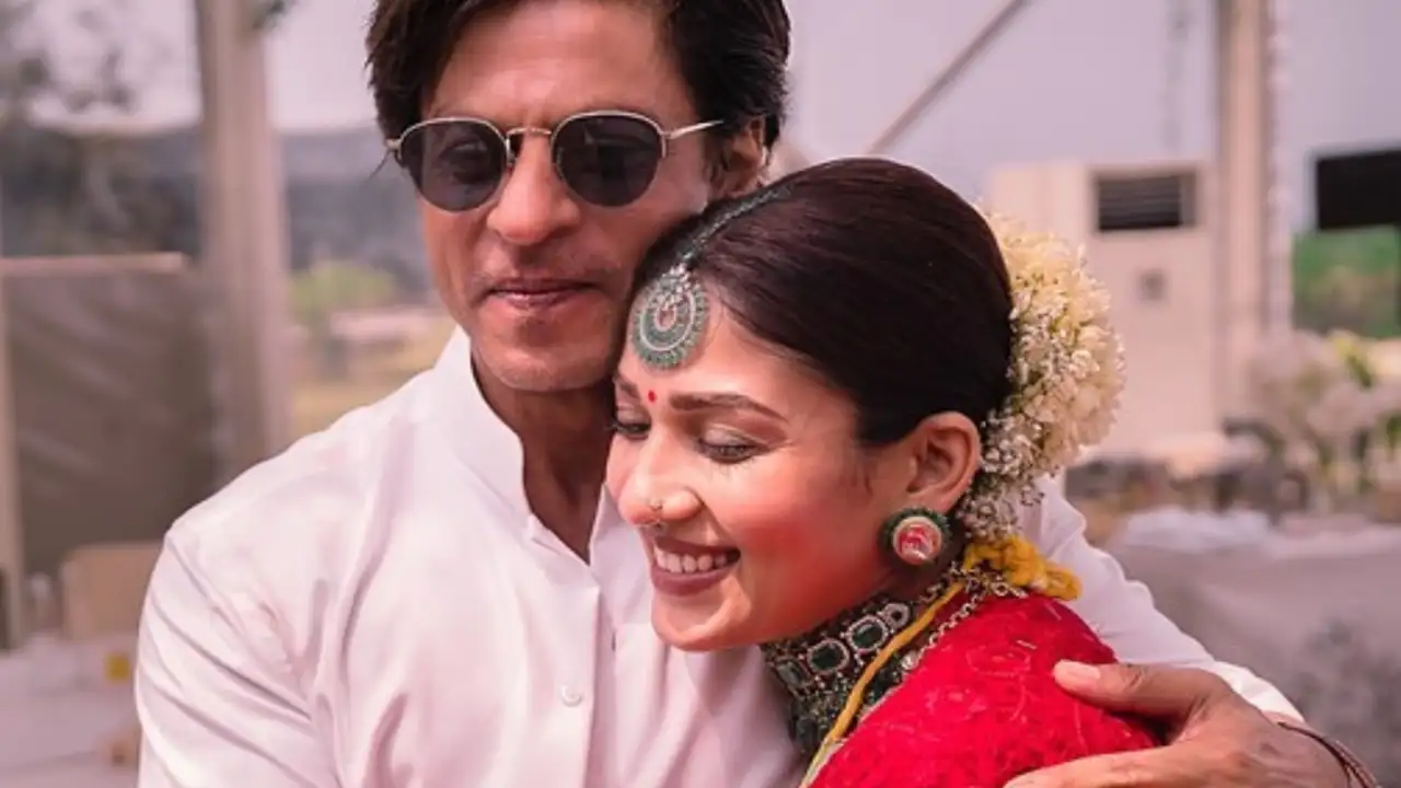 VIDEO: Shah Rukh Khan gives a goodbye kiss to Jawan co-star Nayanthara as he visits her in Chennai PC: Vignesh Shivan Instagram