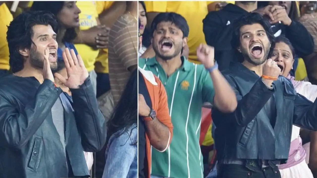 Vijay Deverkanonda cheering for Hyderabad Black Hawks (Image Source: Pinkvilla) Vijay Deverkanonda