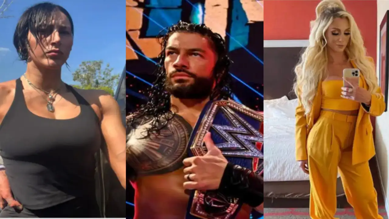 Rhea Ripley, Roman Reigns, Charlotte Flair Rhea Ripley, Roman Reigns, Charlotte Flair
