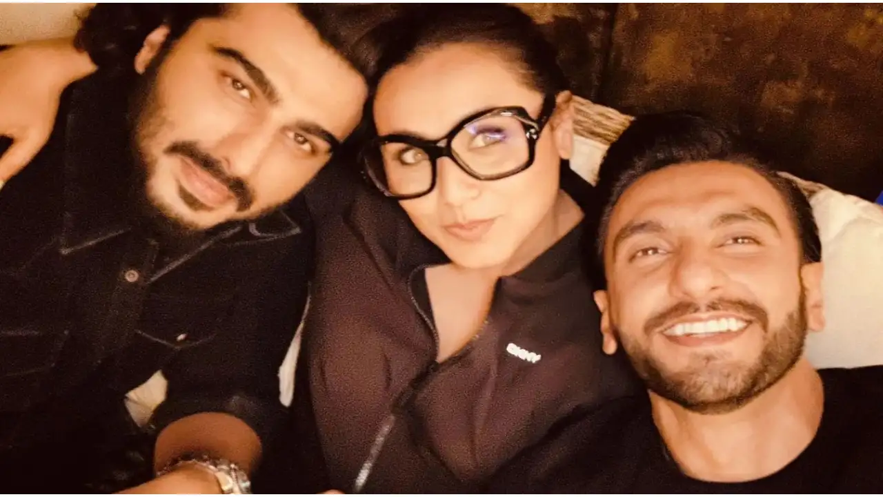 ‘Mrs Chatterjee’ Rani Mukerji is all smiles as she poses with ‘Gunday’ Ranveer Singh and Arjun Kapoor ‘Mrs Chatterjee’ Rani Mukerji is all smiles as she poses with ‘Gunday’ Ranveer Singh and Arjun Kapoor