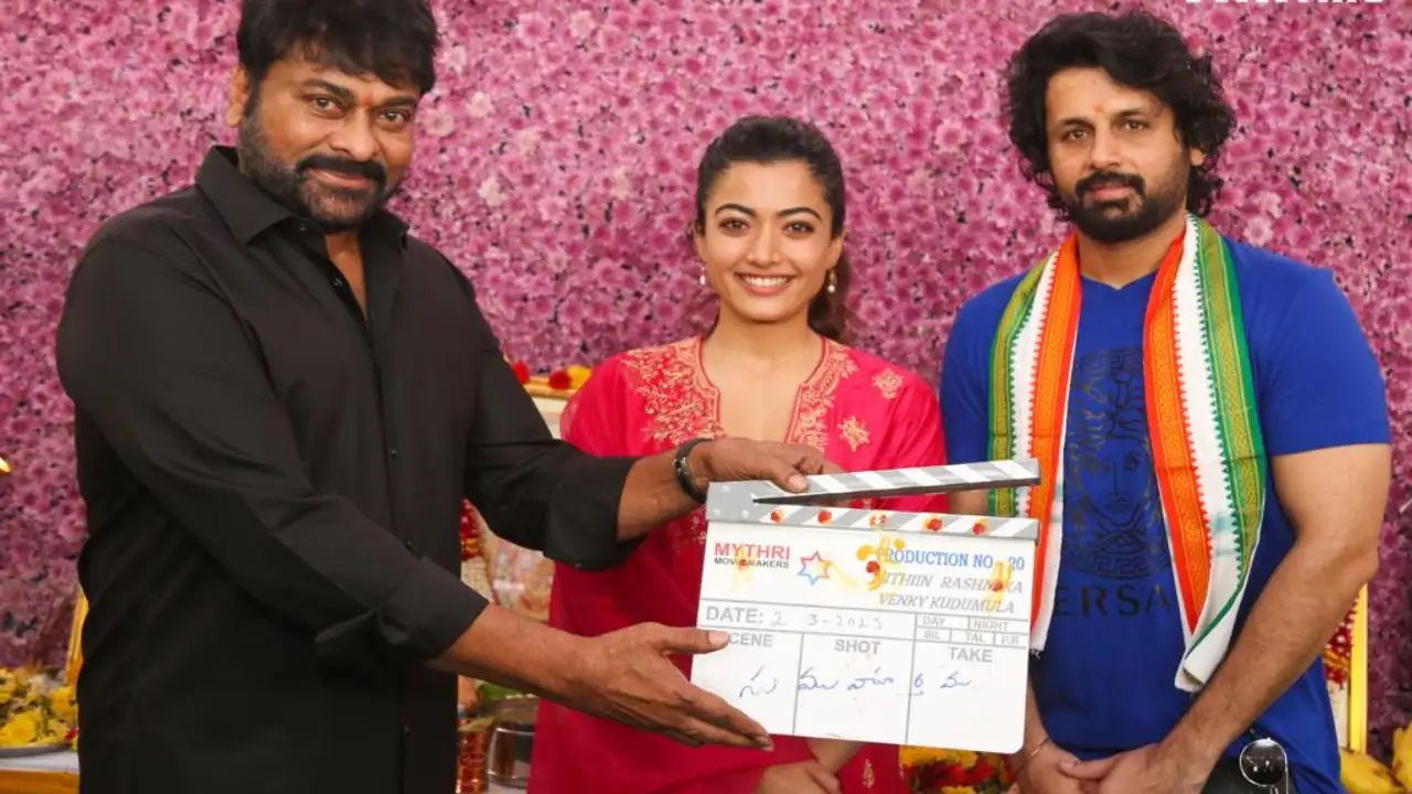 VNRTrio: Rashmika Mandanna, Nithiin's film with Venky Kudumula gets grand launch; Chiranjeevi gives first clap VNRTrio: Rashmika Mandanna, Nithiin's film with Venky Kudumula gets grand launch