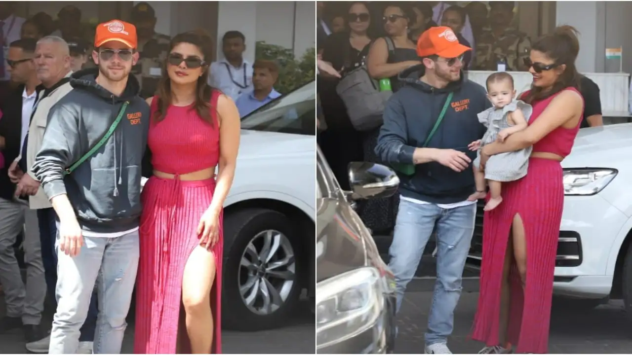 Priyanka Chopra and Nick Jonas arrive in Mumbai with Malti Marie