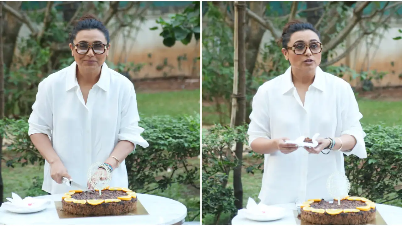 Rani Mukerji enjoys pre-birthday celebration with the paparazzi by cutting a scrumptious chocolate cake-WATCH
