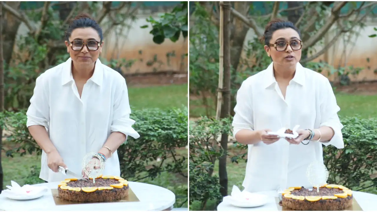 Rani Mukerji enjoys pre-birthday celebration with the paparazzi by cutting a scrumptious chocolate cake-WATCH Rani Mukerji enjoys pre-birthday celebration with the paparazzi by cutting a scrumptious chocolate cake-WATCH