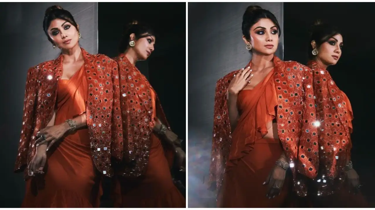 Shilpa Shetty in an Arpita Mehta jacket and ruffle sari is set for a sparkly summer; Guess their costs Shilpa Shetty, celebrity style, bollywood, indo-western, arpita mehta, fashion