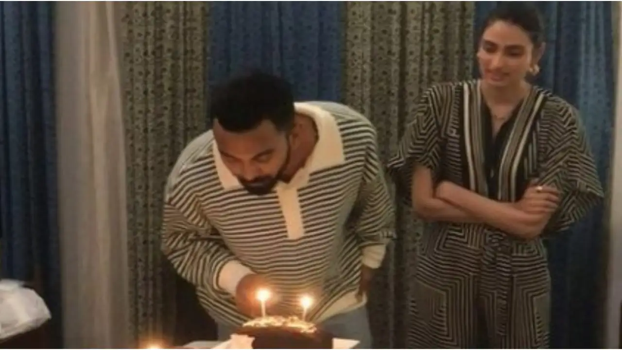 Picture courtesy: Instagram KL Rahul cuts birthday cake with wife Athiya Shetty by his side; See inside pictures
