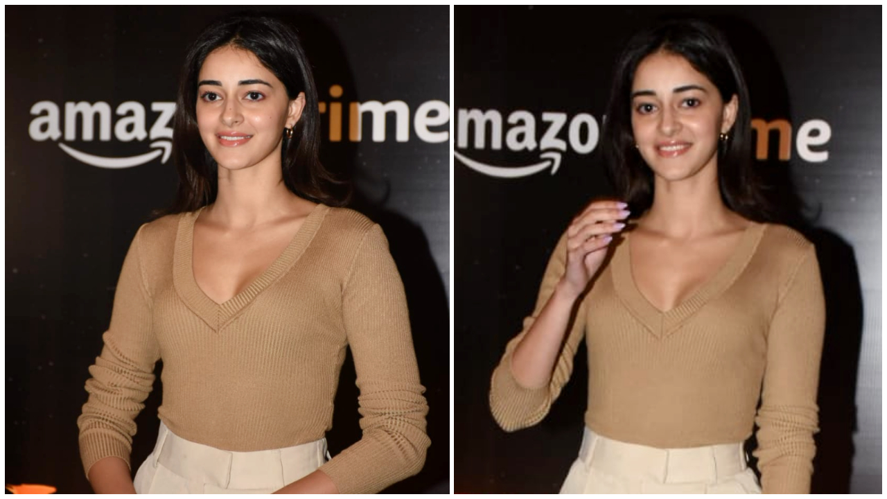 Ananya in a beige top and pants