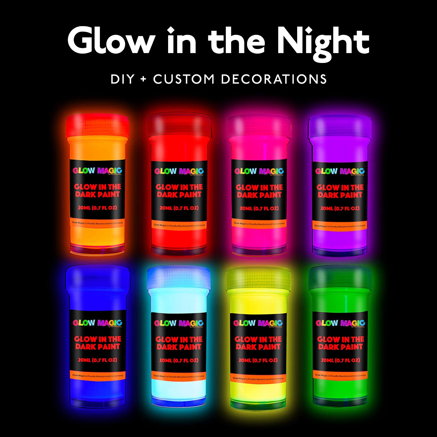 individuall Glow in The Dark Acrylic Paint Set - Luminous Phosphorescent