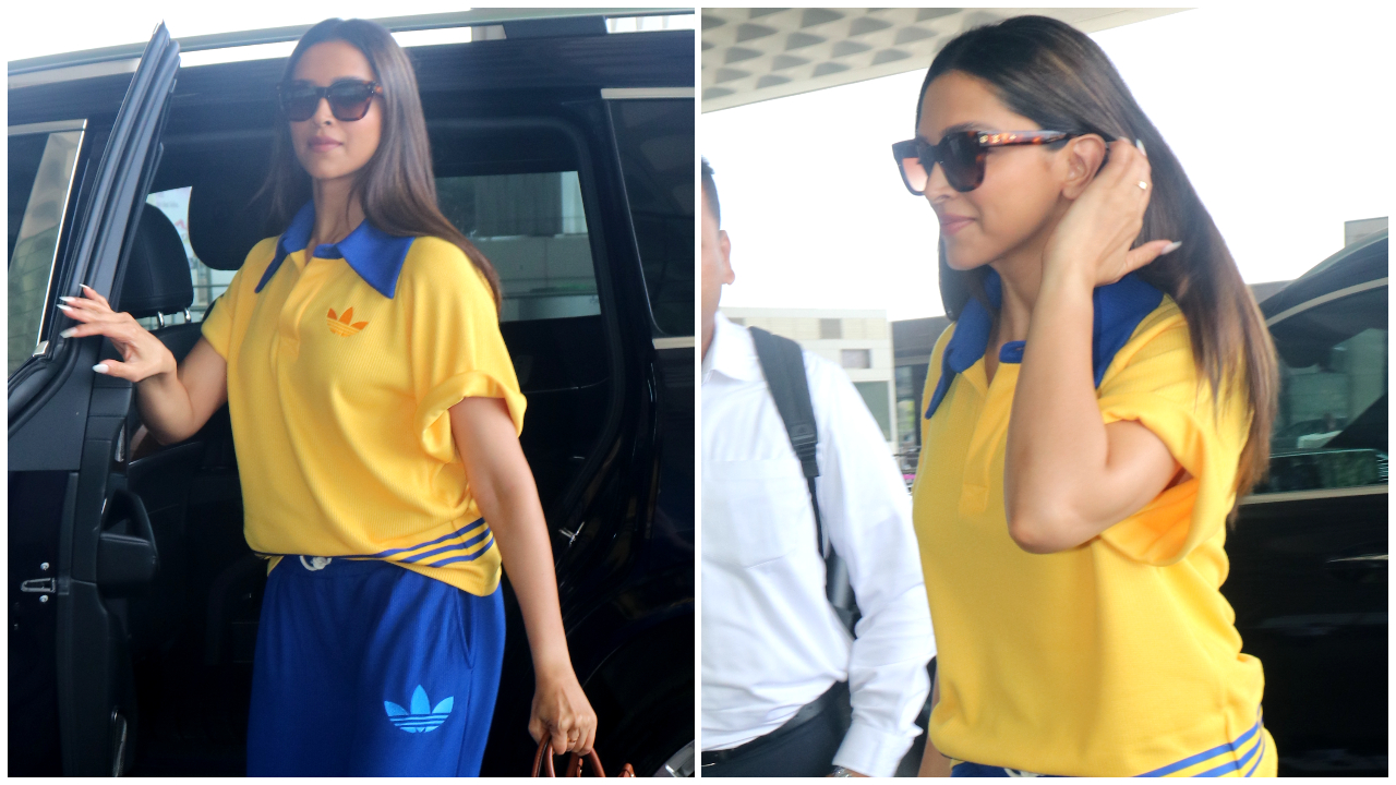 Deepika Padukone Chooses A Comfy Yellow & Blue Adidas Airport Look