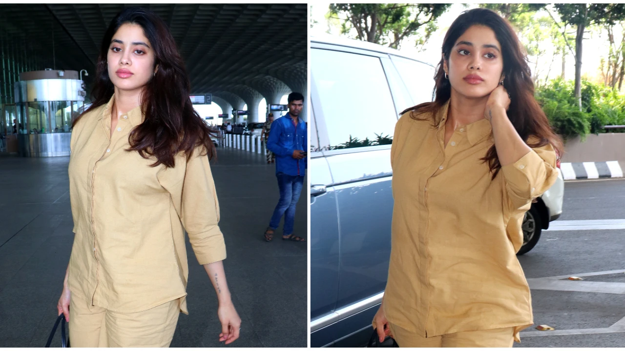 Janhvi Kapoor in Cosset clothing co-ordinated set paints her airport look caramel and cool Janhvi Kapoor, celebrity style, Bollywood, airport look, Summer outfit, co-ord set, fashion