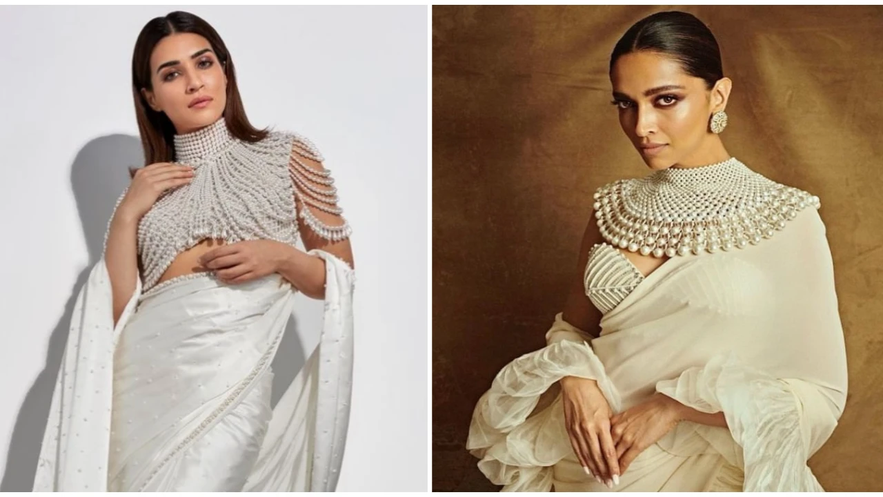Kriti Sanon's Manish Malhotra blouse is as pearl-personified as Deepika Padukone's Abu & Sandeep creation Kriti Sanon, Deepika Padukone, Bollywood, Manish Malhotra, Abu & Sandeep, ethnic style, fashion