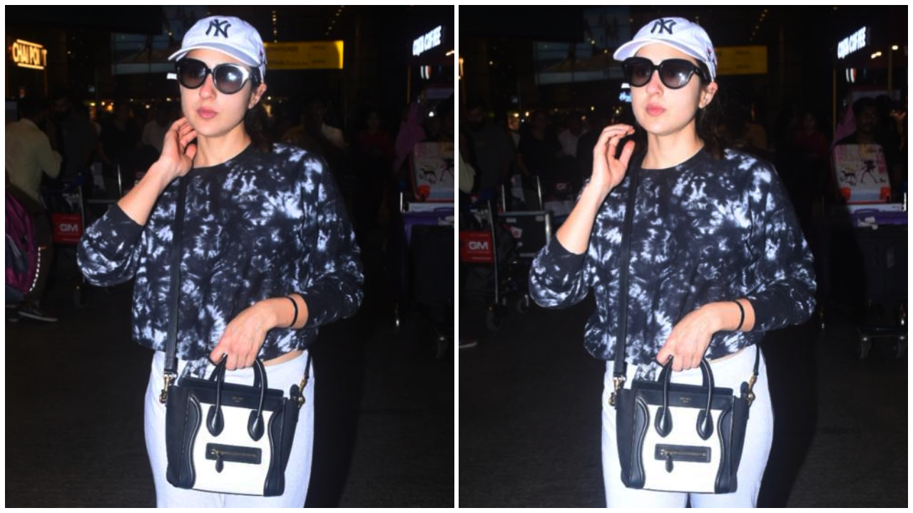  Sara Ali Khan serves fashion goals with her airport look as she carries a Celine monochrome handbag in style