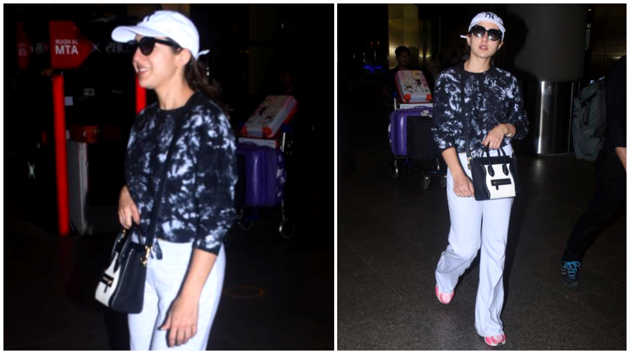  Sara Ali Khan serves fashion goals with her airport look as she carries a Celine monochrome handbag in style