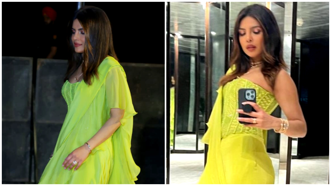  Priyanka Chopra looks ravishing in Mishru’s lime green ruffle saree worth a little under Rs 80k