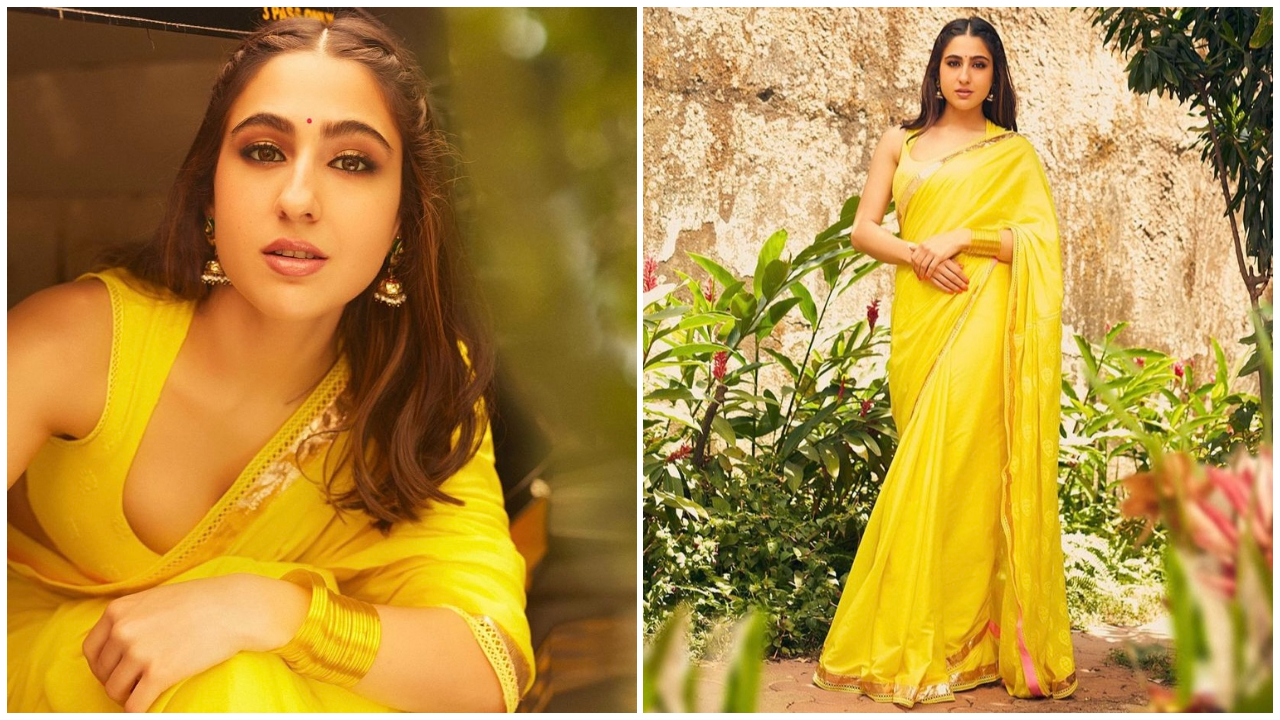 Share 78+ sara ali khan yellow saree best