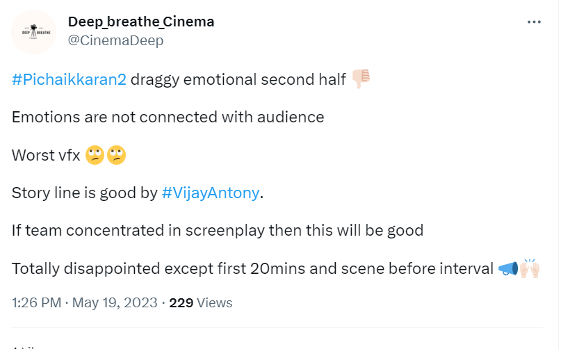 Bài đánh giá trên Twitter của Pichaikkaran