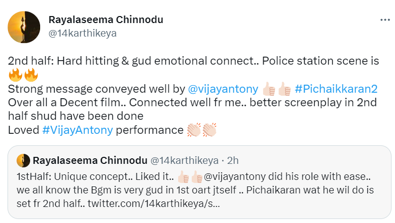 Bài đánh giá trên Twitter của Pichaikkaran