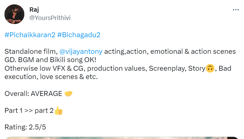 Bài đánh giá trên Twitter của Pichaikkaran