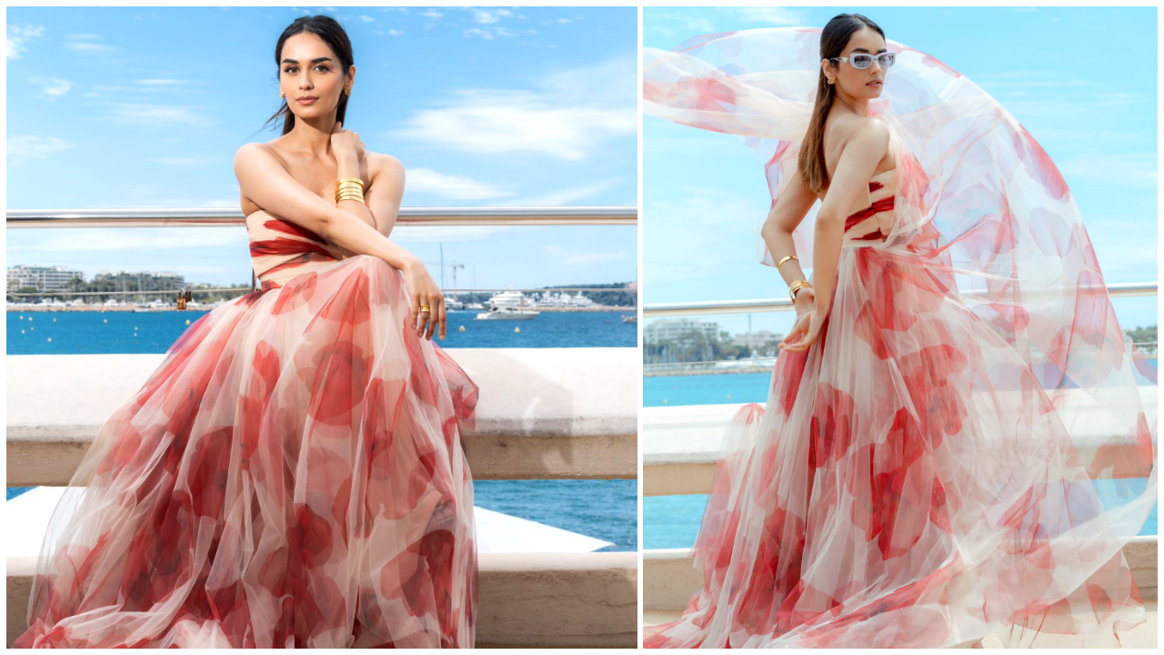 Cannes 2023: Váy in họa tiết Gauri & Nainika của Manushi Chhillar là điện hoa ngoạn mục 