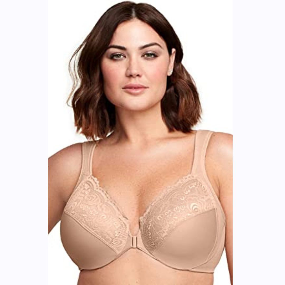 Elegant Support Brassiere  Wireless Front-Closure Lace Bra