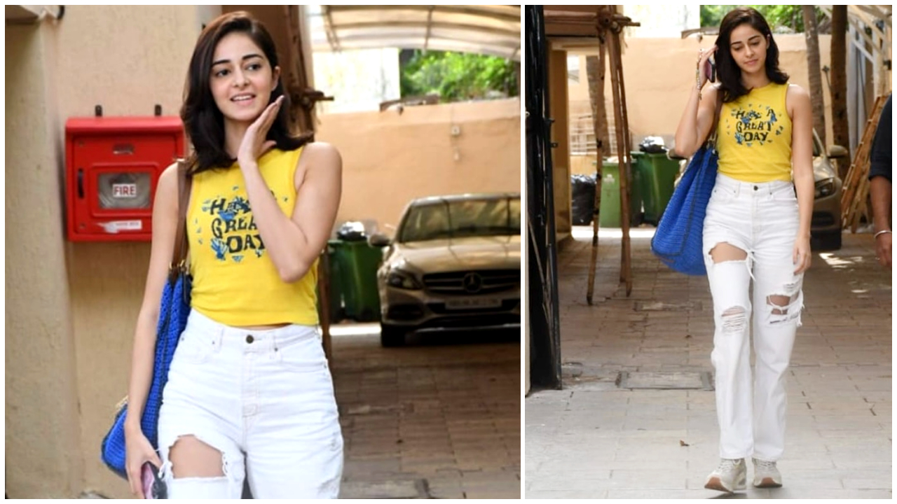 Ananya Panday đại diện cho chiếc áo ba lỗ của Urban Outfitters và chỉ cách 'Chúc một ngày tốt lành'