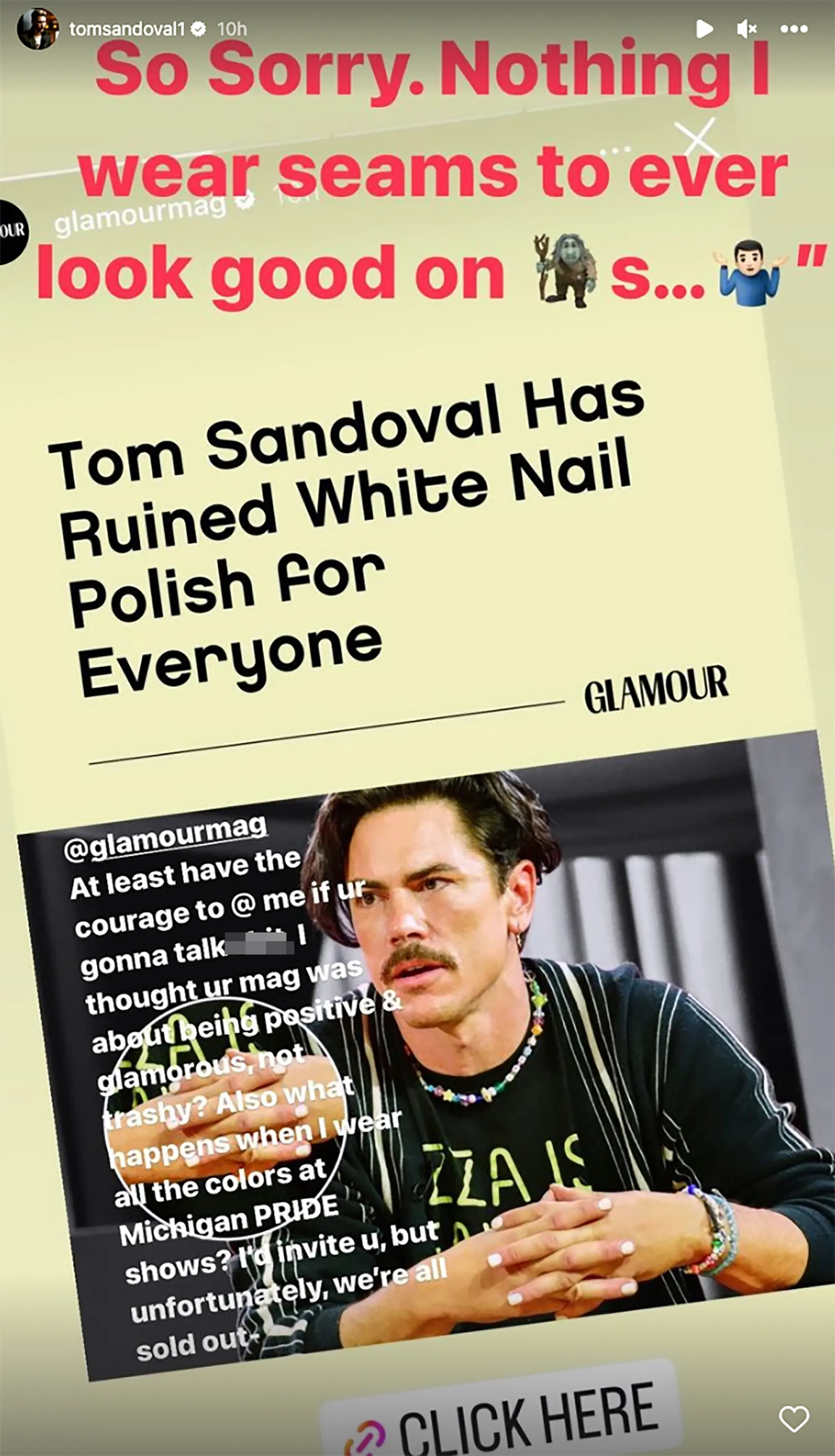 Screenshot from Tom's Instagram story Screenshot from Tom's Instagram story