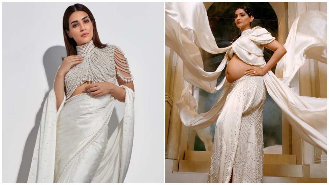 Chiếc áo cánh Manish Malhotra của Kriti Sanon giống như những viên ngọc trai nhân cách hóa tác phẩm Abu & Sandeep của Deepika Padukone 