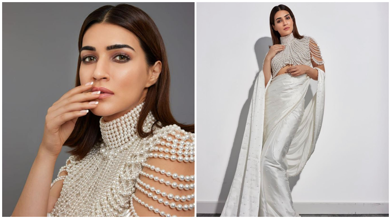 Chiếc áo cánh Manish Malhotra của Kriti Sanon giống như những viên ngọc trai nhân cách hóa tác phẩm Abu & Sandeep của Deepika Padukone 