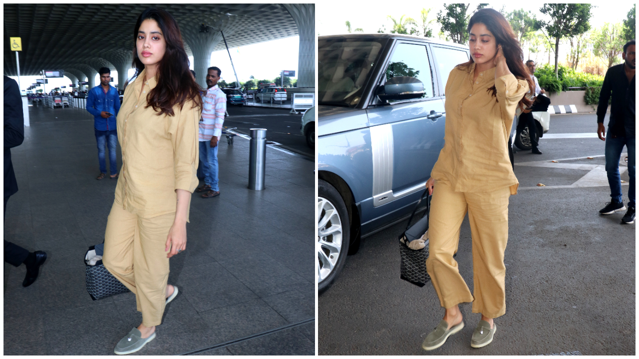Janhvi Kapoor in Cosset clothing co-ordinated set paints her airport look  caramel and cool | PINKVILLA