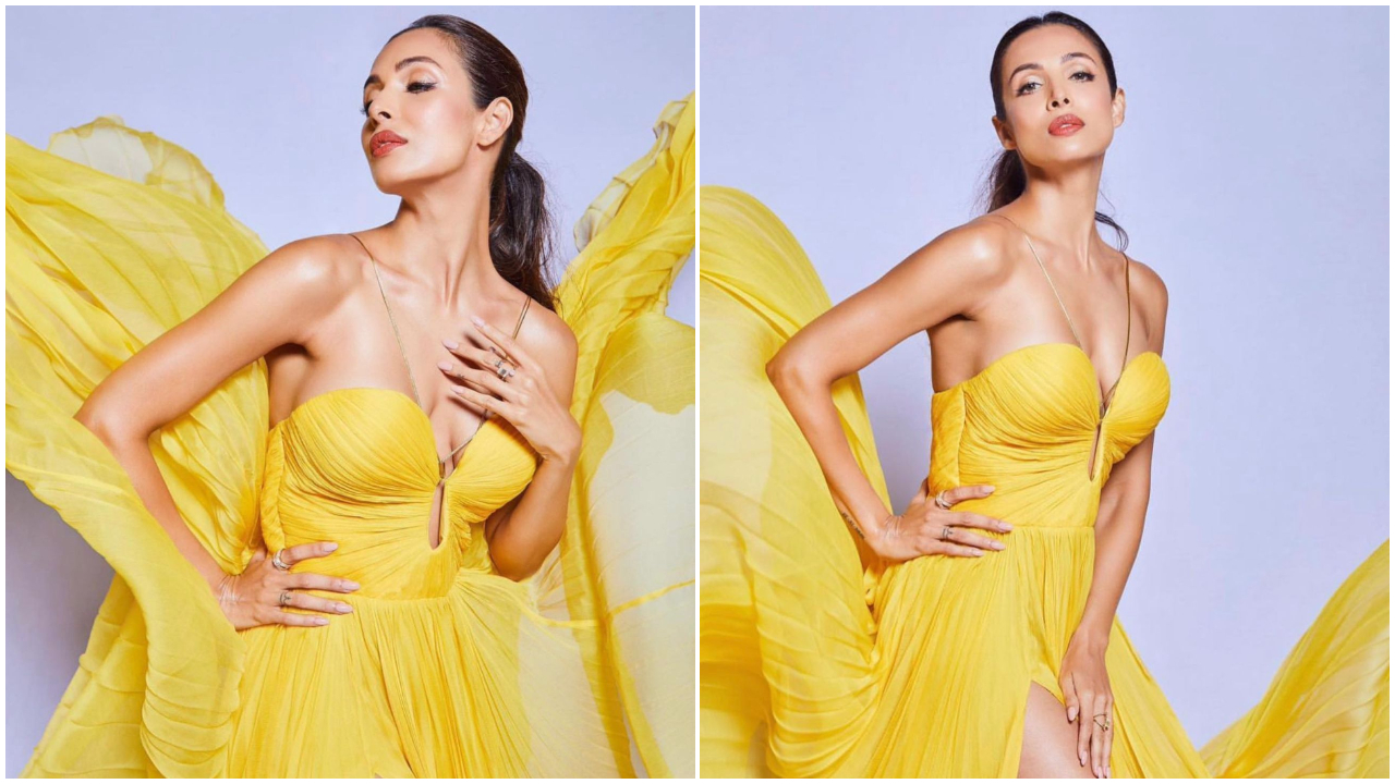 Malaika Arora tỏa sáng như mặt trời trong bộ váy Iris Sarban màu vàng